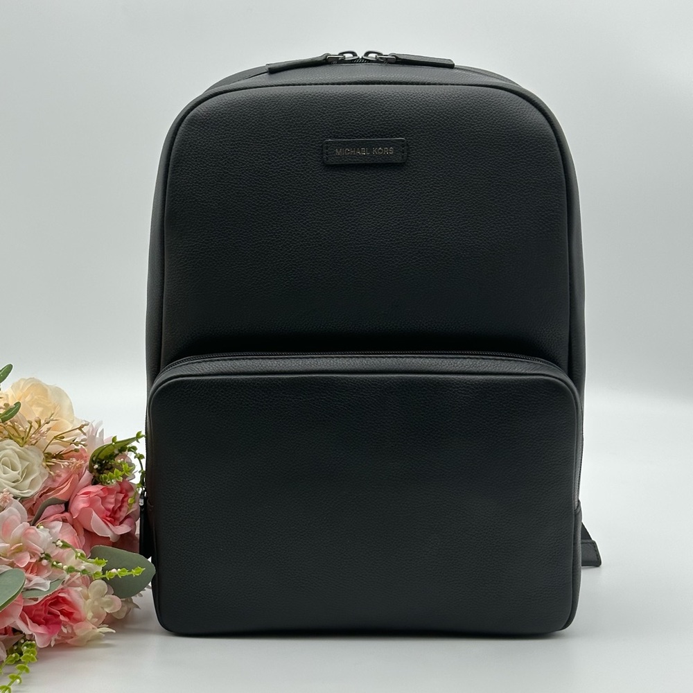 Michael Kors Men’s Front Pocket Black Leather Backpack